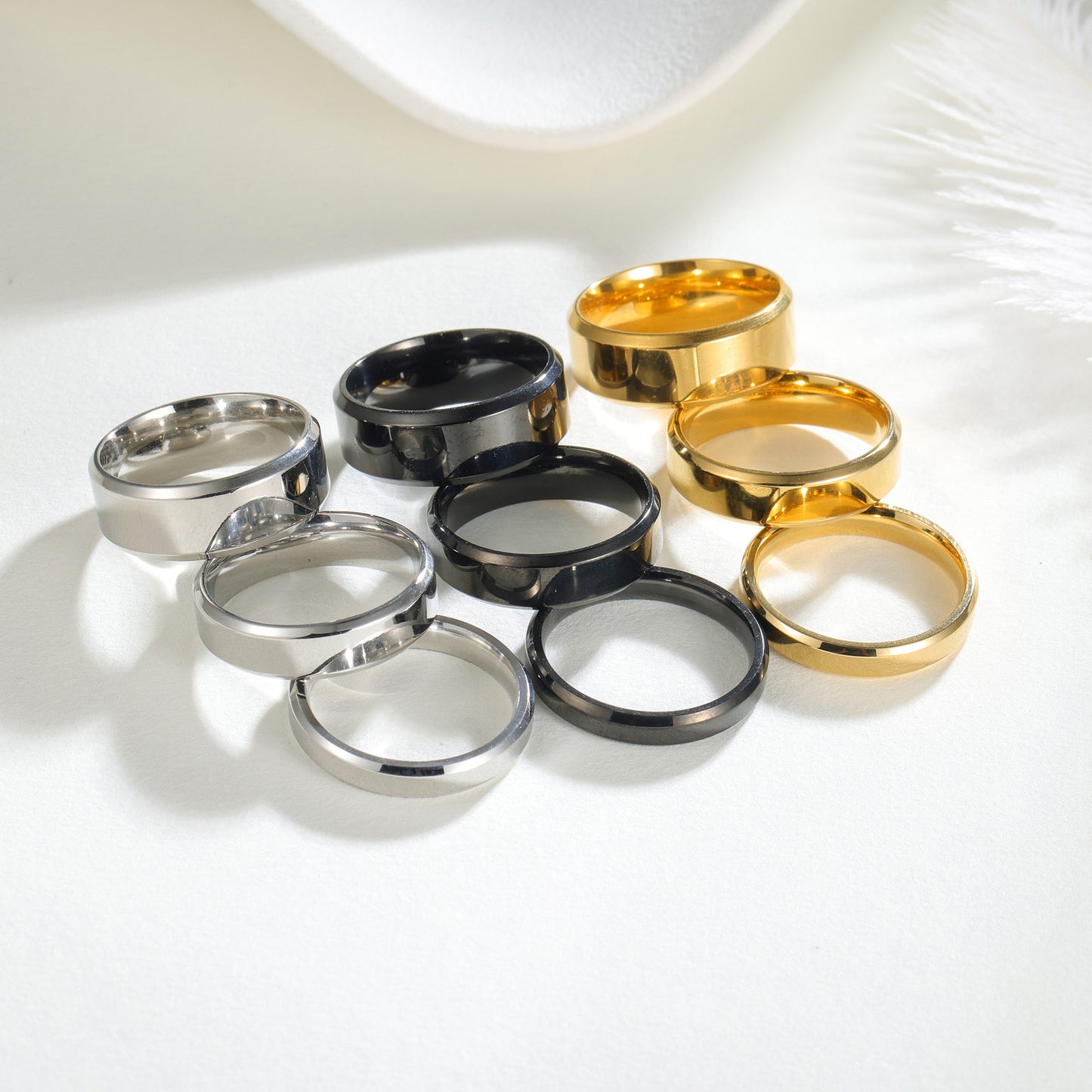 Planderful Everyday Genie Titanium Steel Ring Unisex 4mm 6mm 8mm Glossy Double Beveled Finish