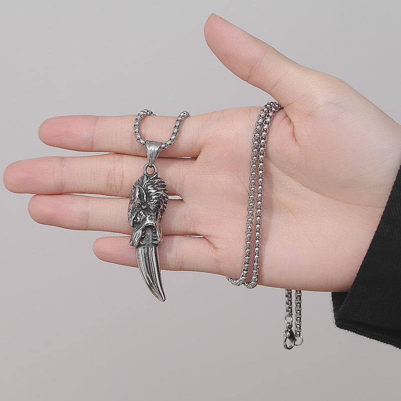Steel Necklace - Vintage Men's Wolf Tooth Pendant For Bold Everyday Style In Stainless Steel Jewelry By Planderful