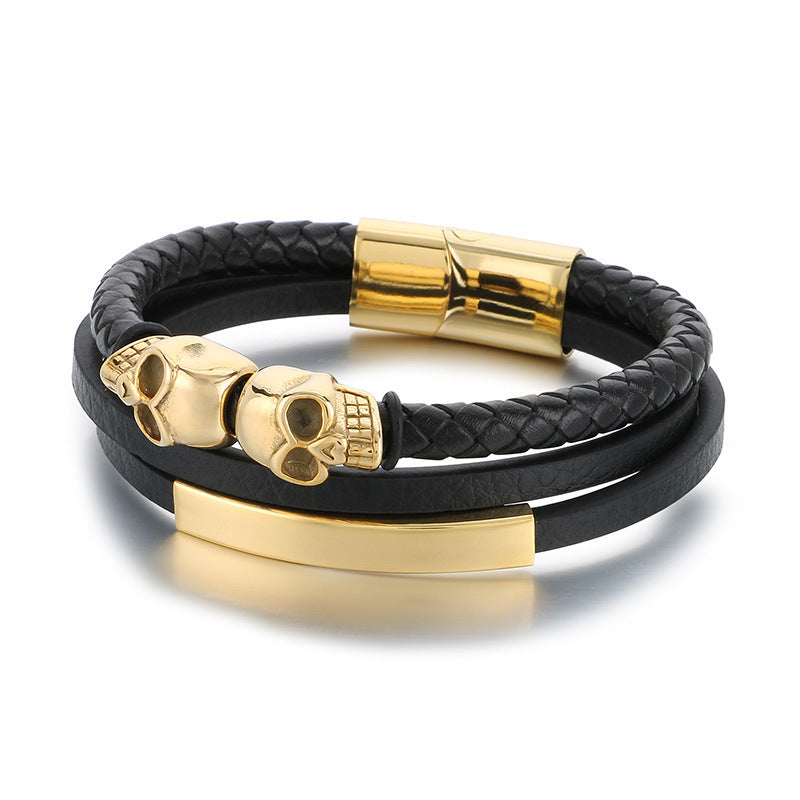 Planderful Mens Stainless Steel Skull Buckle Bracelet