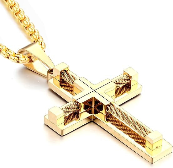 Planderful Stainless Steel Cross Pendant Necklace For Men Durable Hip Hop Style Everyday Wear Gift