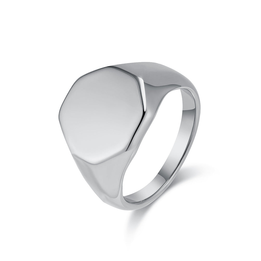 European and American Cold Wind Hexagonal Seal Titanium Steel Ring for Couples