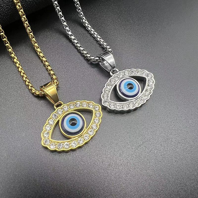 Steel Necklace - Statement Hip Hop Turkish Blue Eye Pendant