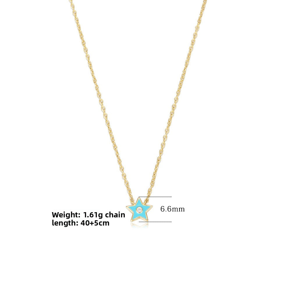 Retro Necklace, Small And Oil Drop S925 Silver Epoxy Pentagram