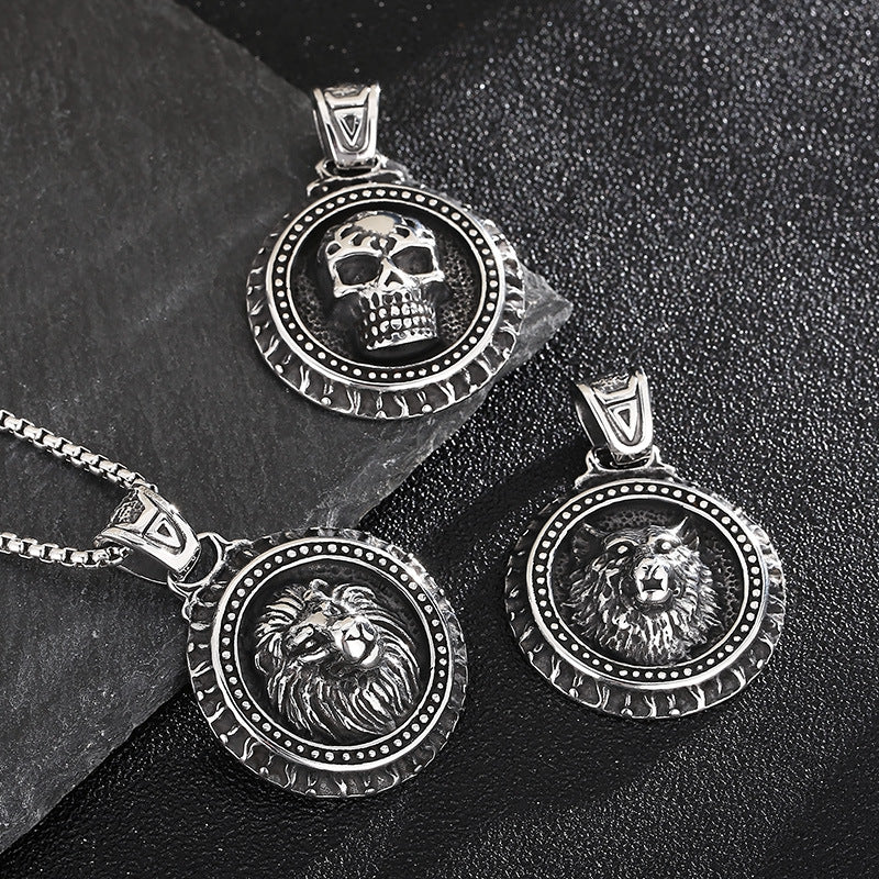 Skull and Lion Head Stainless Steel Pendant Set for Men