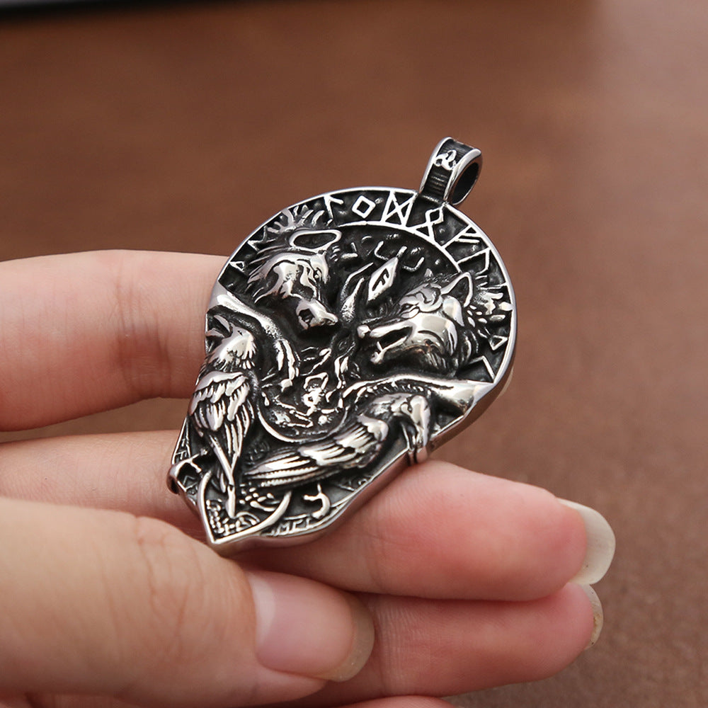 Men's Personalized Viking Double Wolves Pendant Necklace