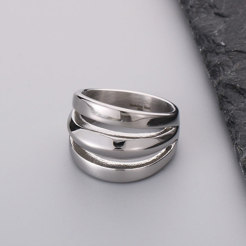Neutral Style Geometric Three-Layer Irregular Wide Ring Casting Minimalist Style Men's And Women'S