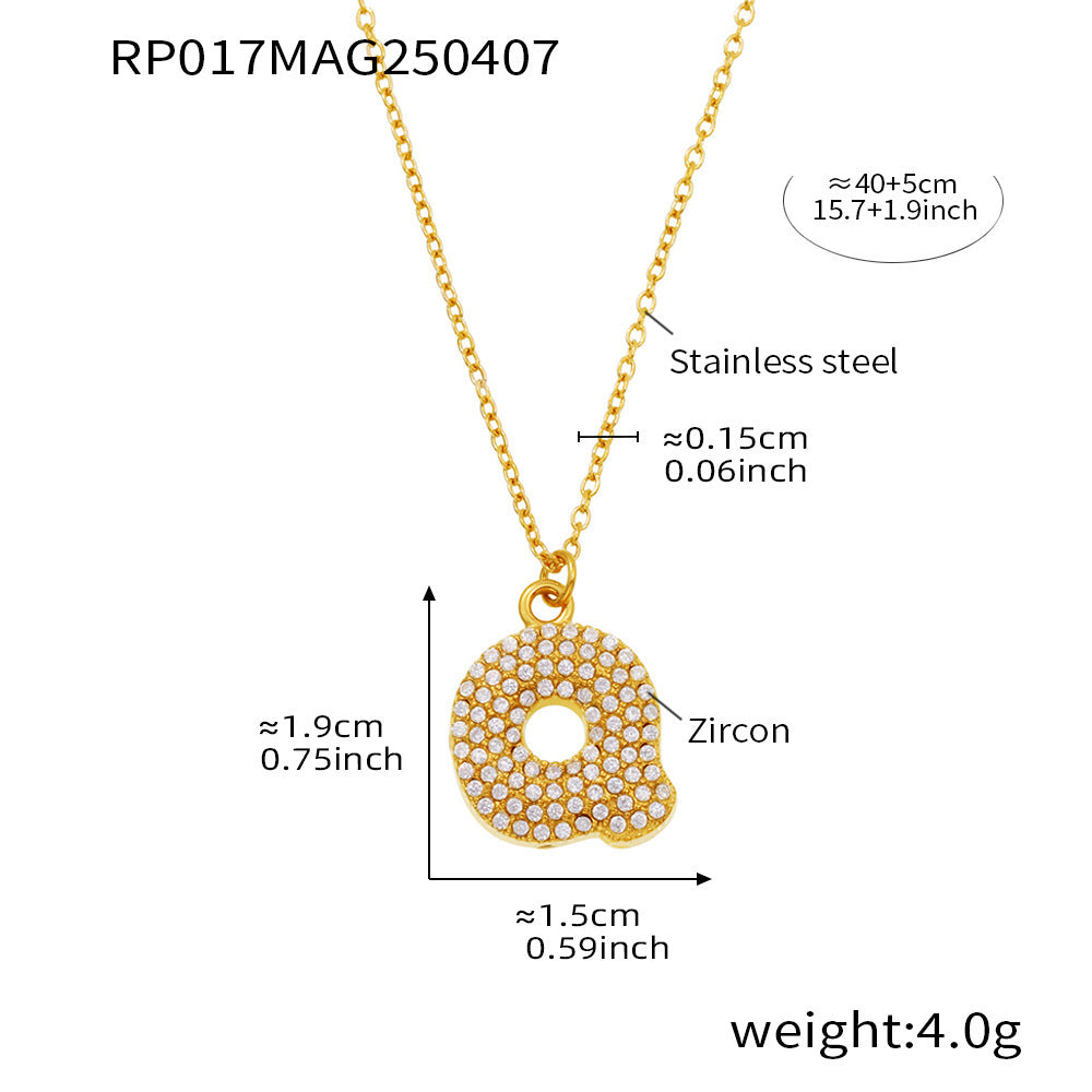 Planderful 26 Letter Zircon Necklace Gold Plated Hip Hop