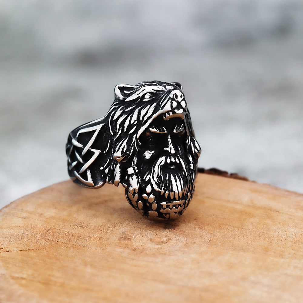 AliExpress Hot Selling Norse Mythology Viking Bear Head Ring
