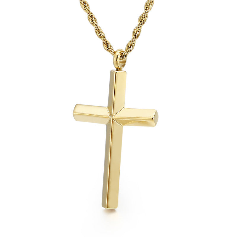 Japan And Korea Electroplated Gold Cross Pendant, Creative Titanium Steel Men's 3mm Necklace