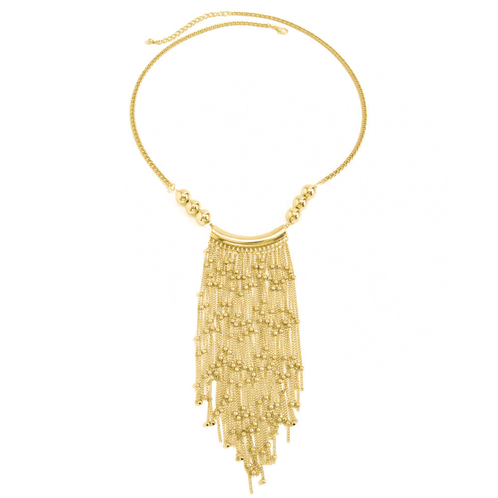 Round Bead Waterfall Fringe Necklace