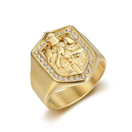 Planderful Hip Hop Ring Titanium Gold Plated Rhinestone Men