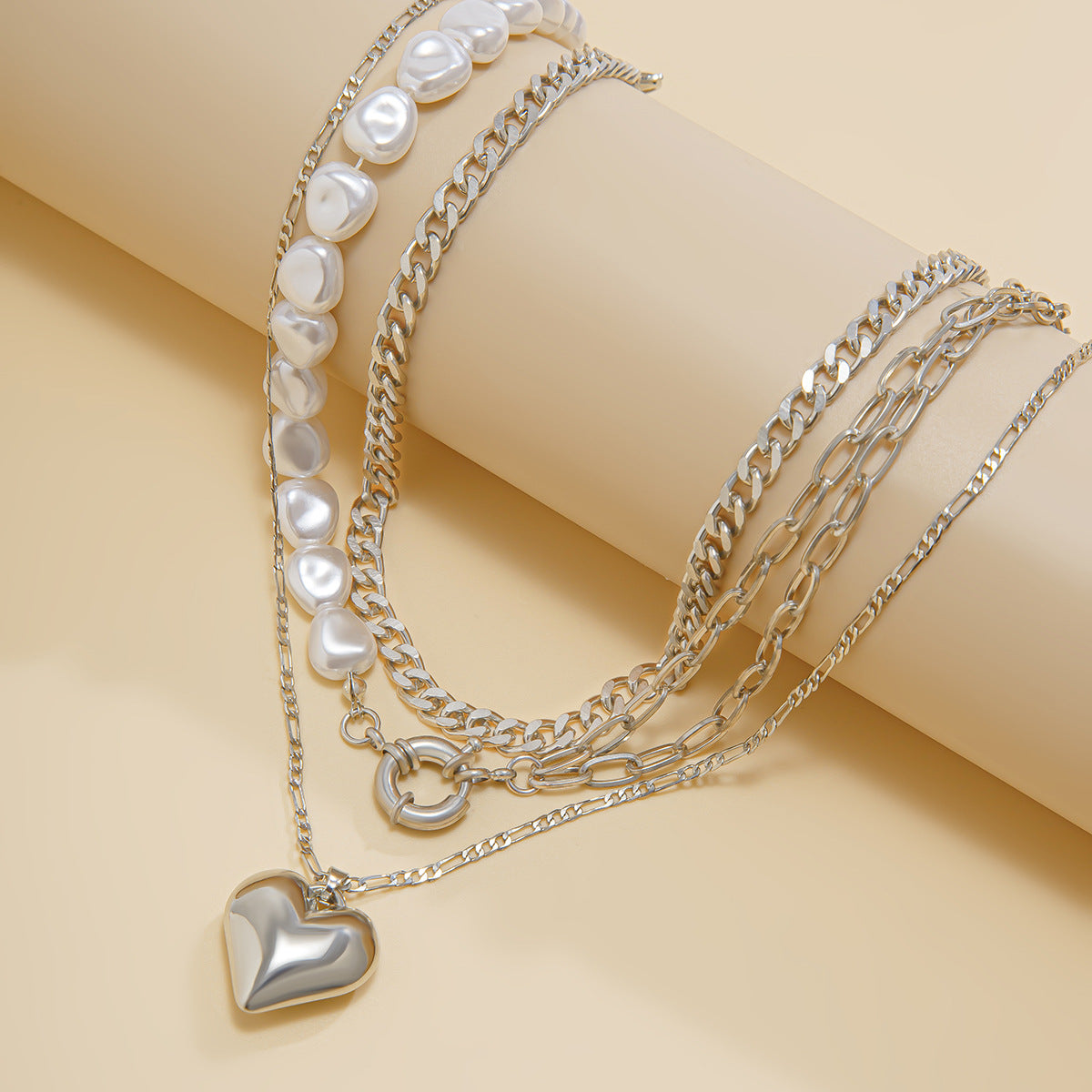 Asymmetrical Heart & Cross Layered Necklace