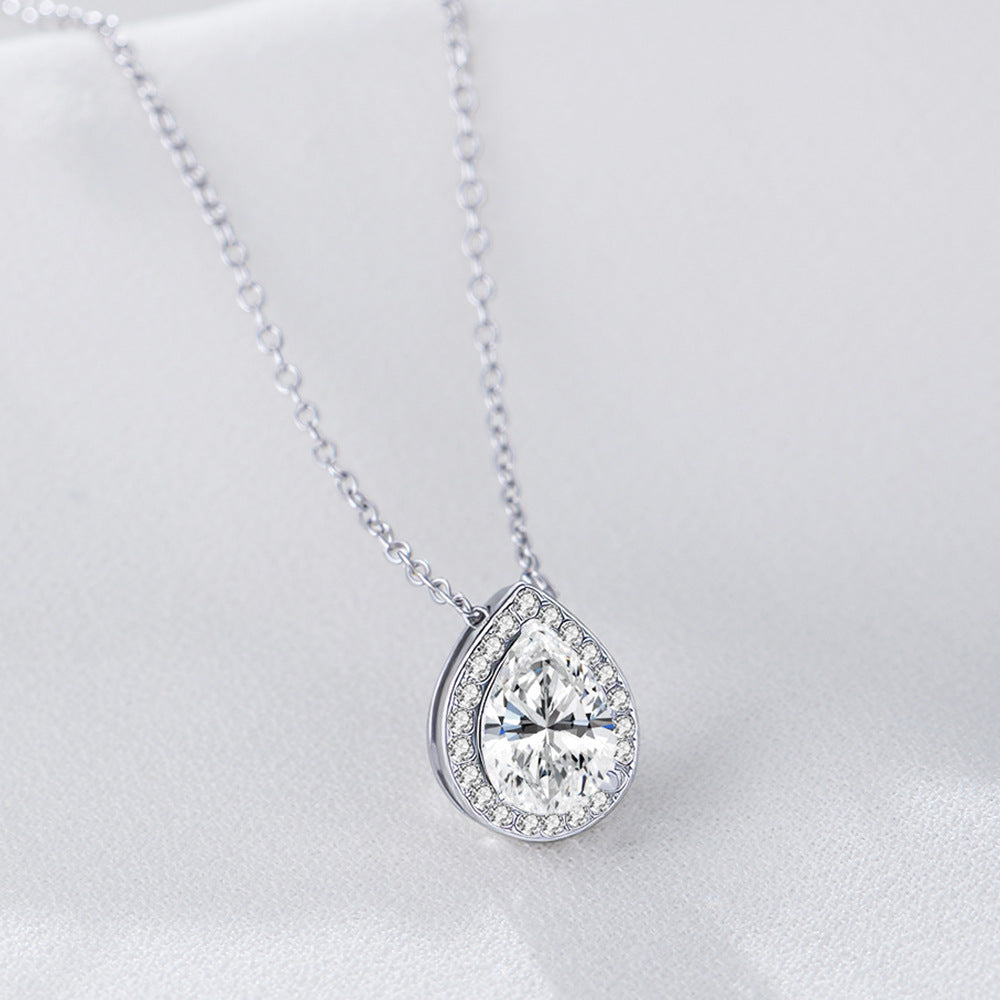 Water Drop-Shaped Zircon Sterling Silver Necklace And Full High-End