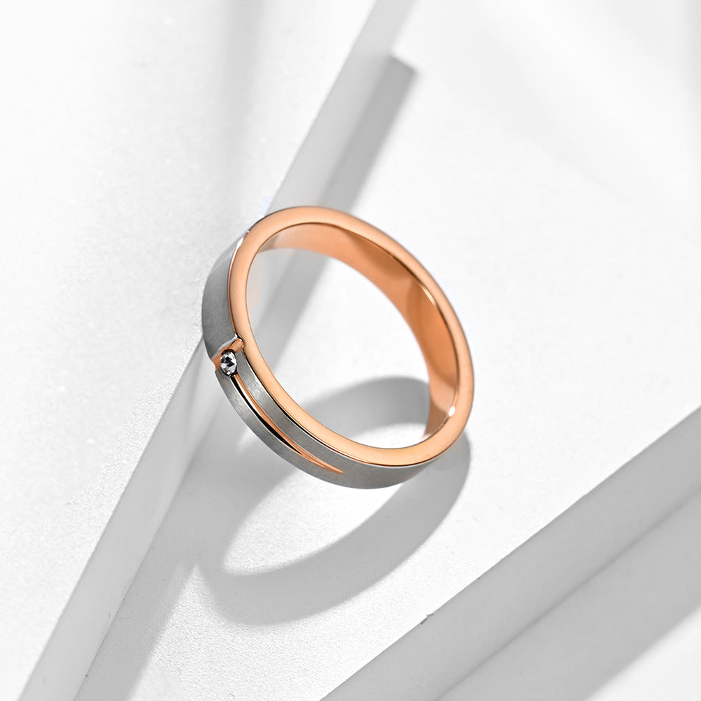 Simple T-Shaped Matte Zircon Titanium Steel Couple Ring