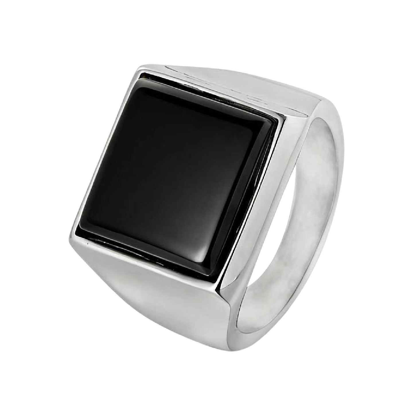 Planderful Mens Titanium Steel Square Stone Ring Unisex Stylish Everyday Genie Protection Statement