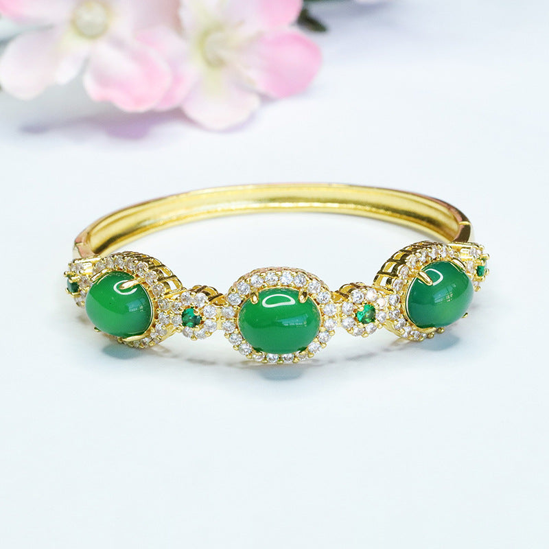 Golden Green Chalcedony Bracelet Trio