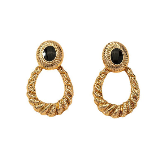 Exquisite European and American Metal Textured Earrings - Fashionable Statement Jewelry