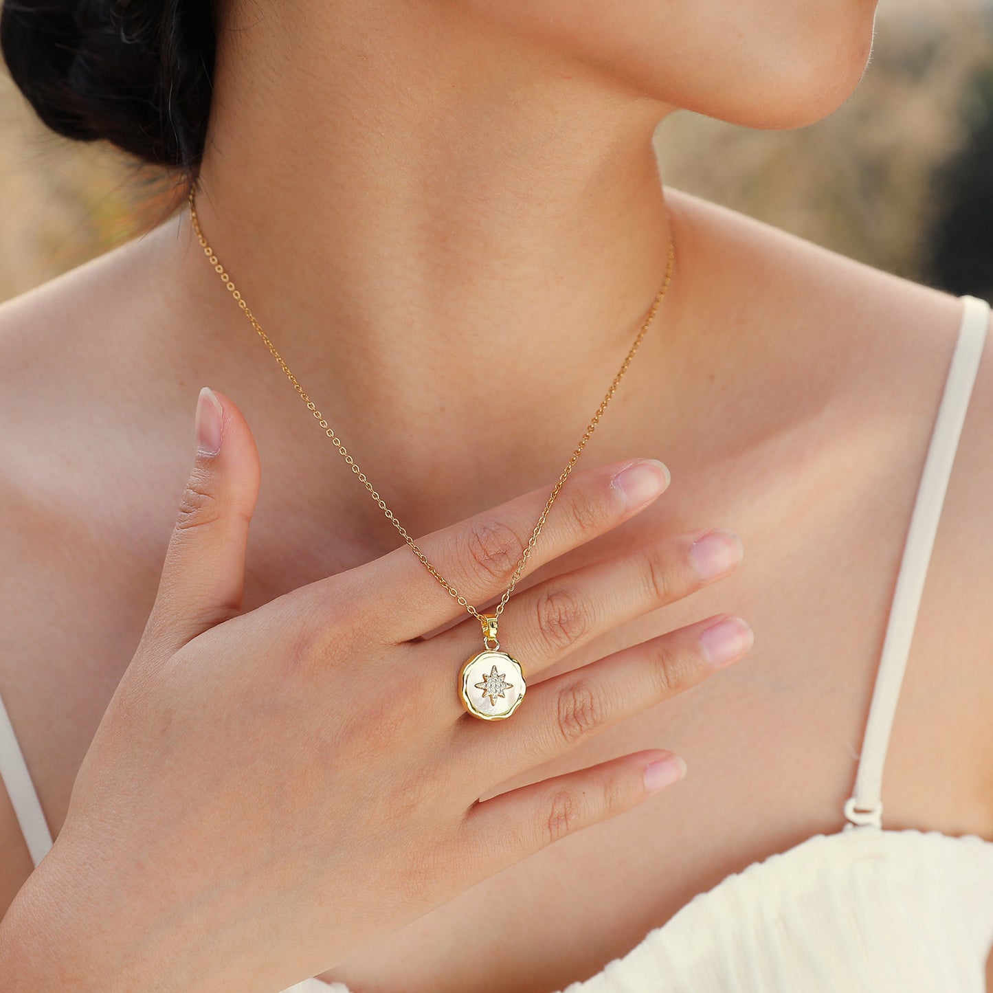 Copper Octagram Shell Irregular Pendant Necklace Women's Fashion