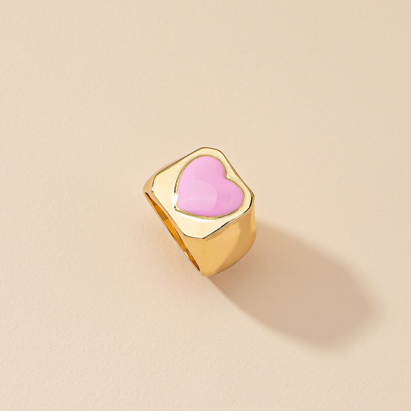 Heartfelt Pink Love Droplet Oil Ring - Dainty Internet Red Gold Ring