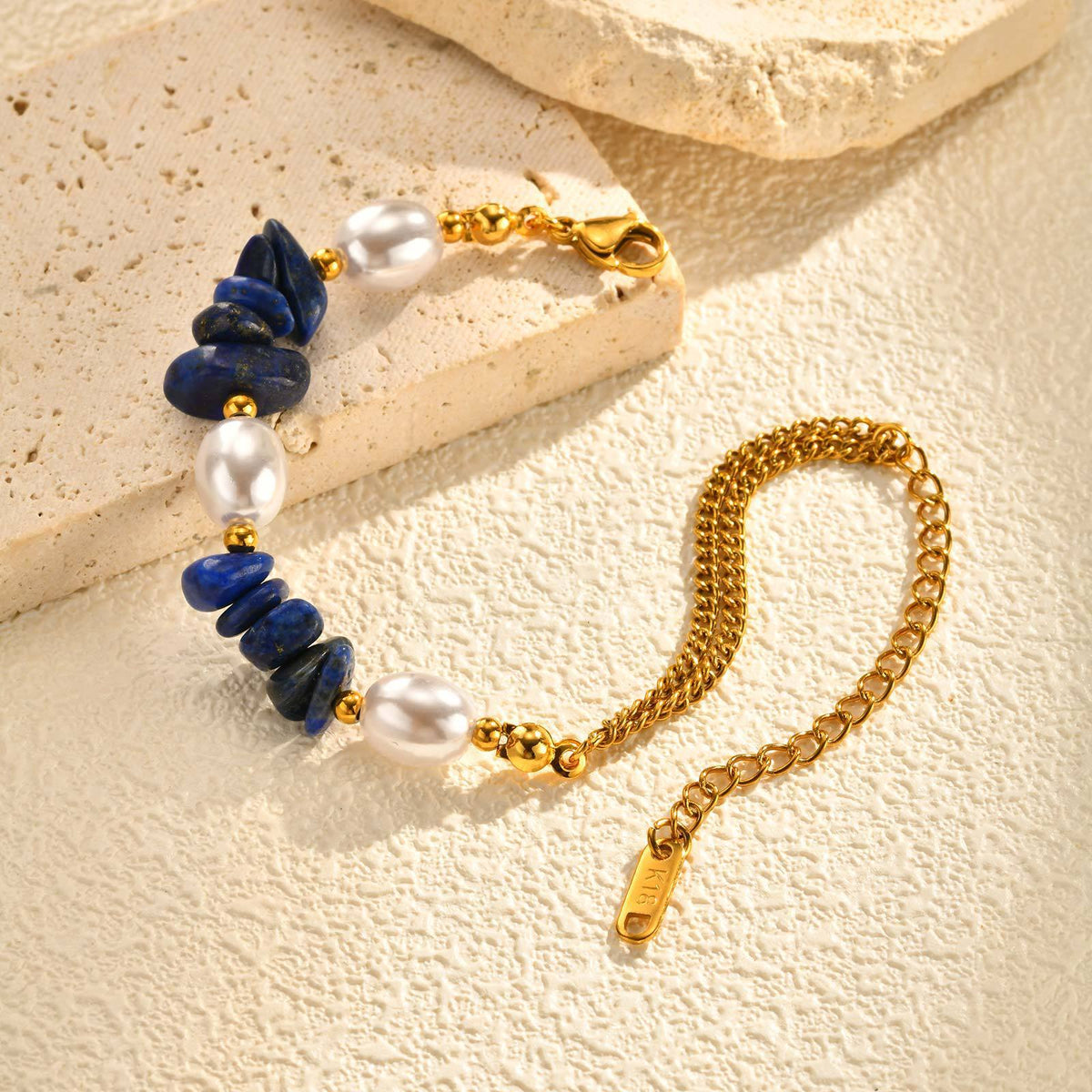 Pearl Lapis Lazuli Stainless Steel Bracelet for Women