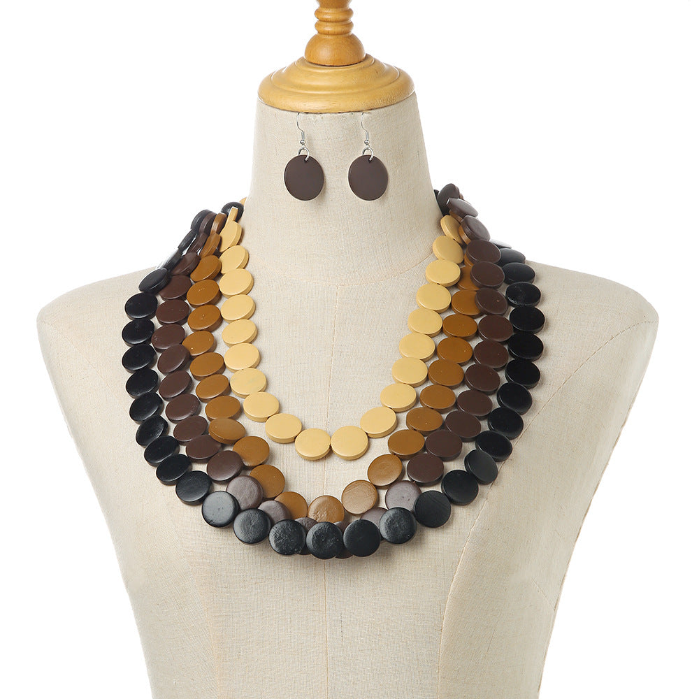Planderful Savanna Rhythms Necklace Earrings Set – Unique Contrasting Color Design