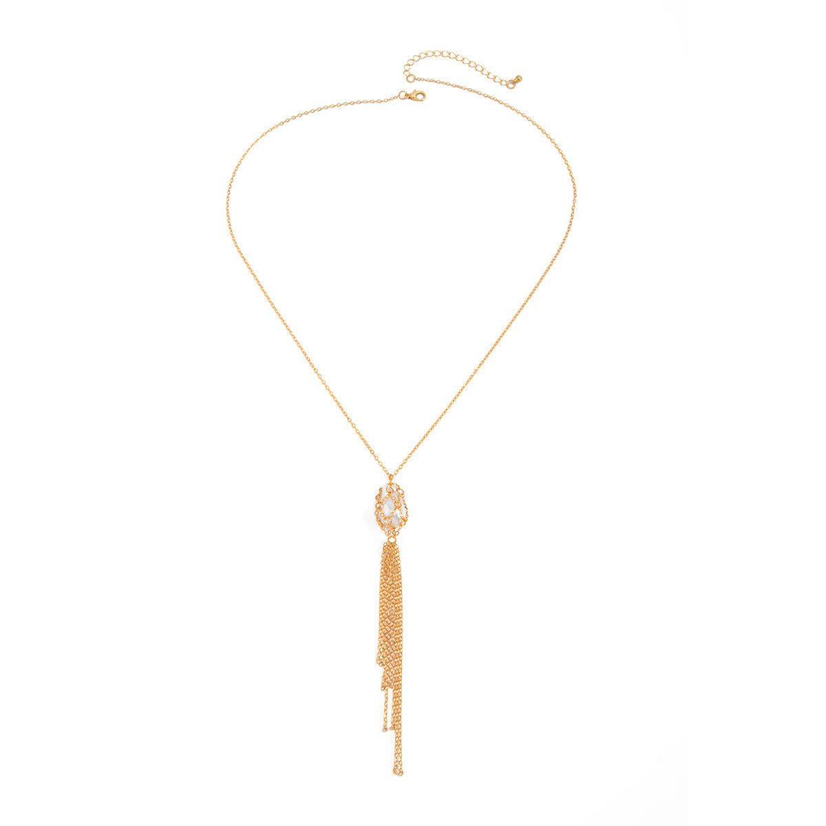 Baroque Pearl Mesh Tassel Long Necklace