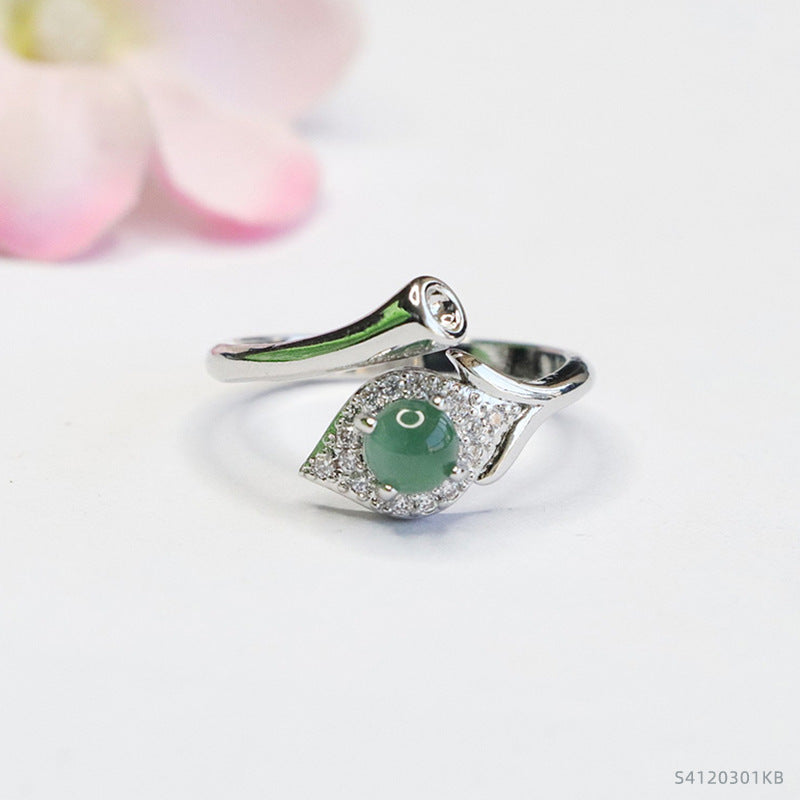 Blue Water Jadeite Leaf 5 mm Ring