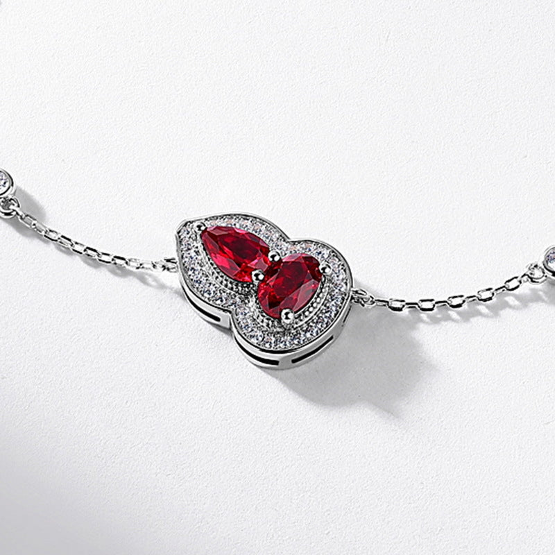 S925 Sterling Silver Gold-Plated Lab-Grown Ruby Gourd Bracelet