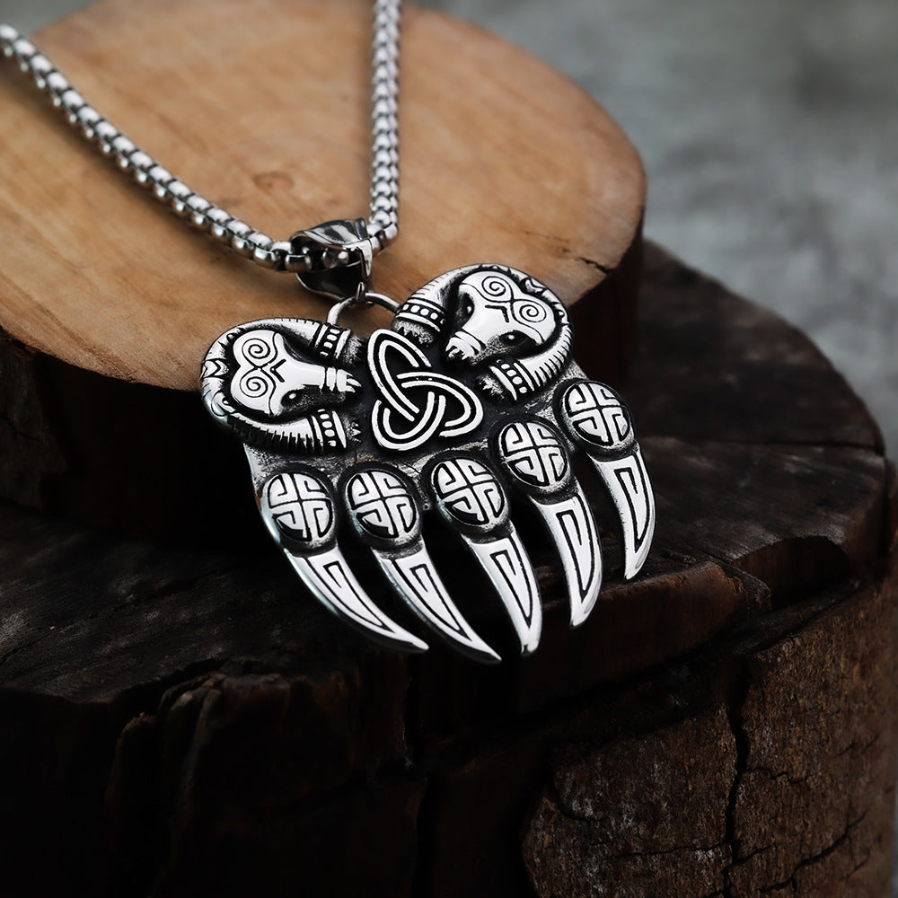 Stainless Steel Norse Mythology Vikings Bear Pendant Necklace