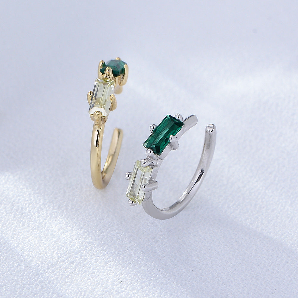 S925 Sterling Silver Square Color Zircon Earrings Ear Buckles, No Ear Piercings French