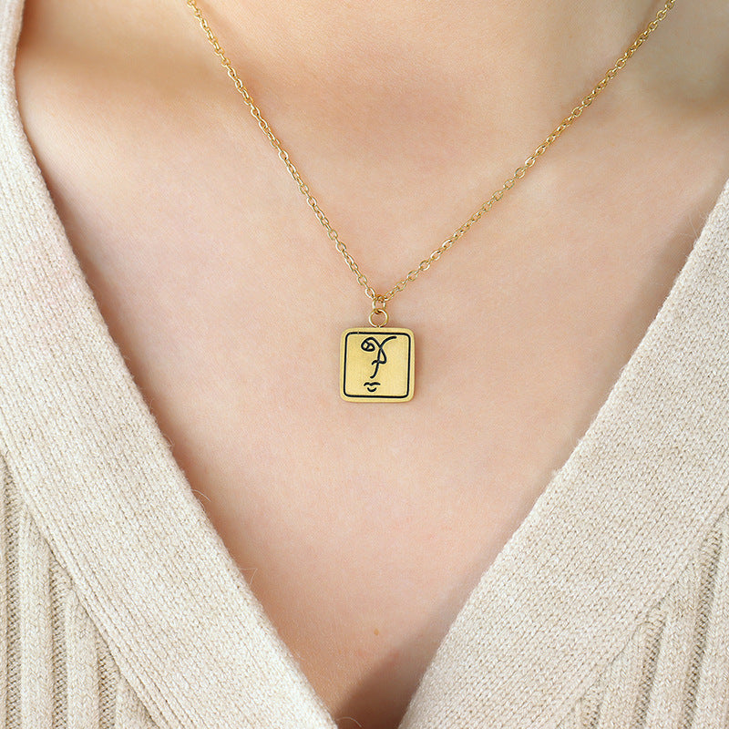 Captivating Parisian Square Medallion Necklace - Titanium Steel Jewelry