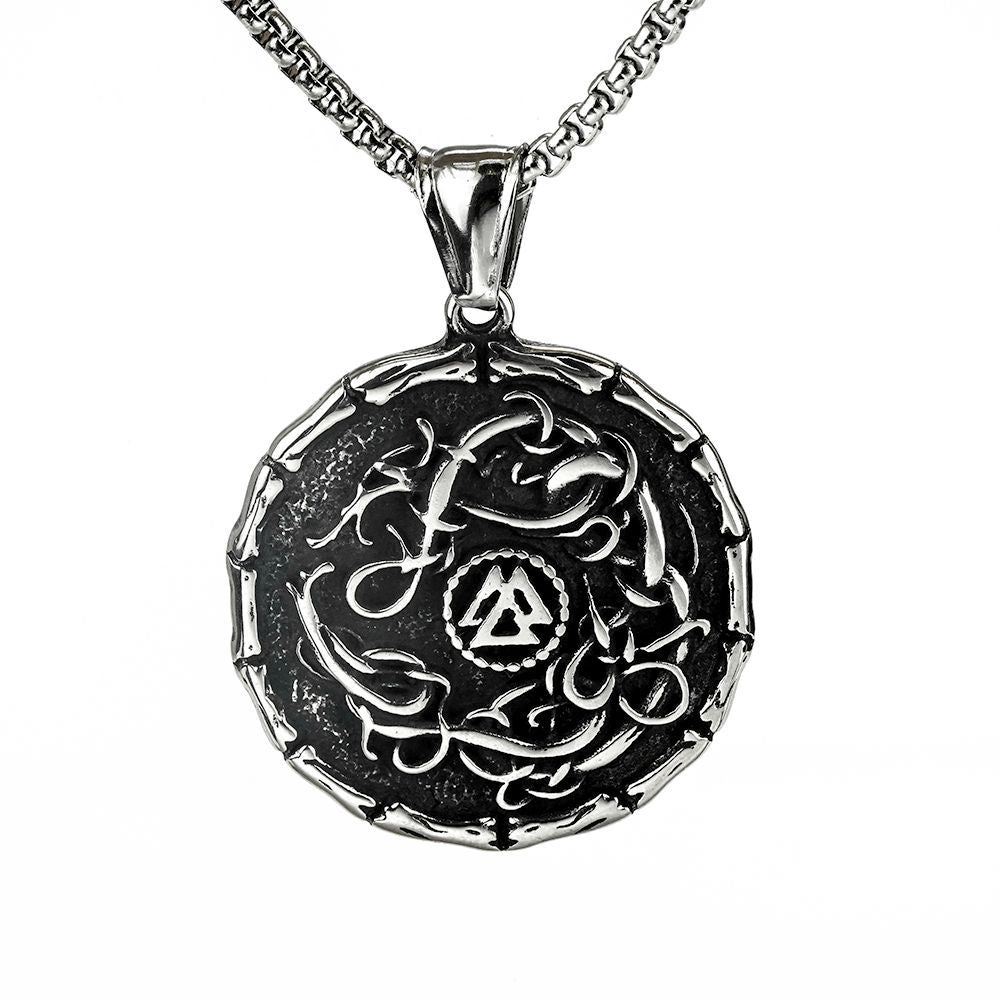 Vintage Nordic Men's Stainless Steel Viking Rune Pendant Necklace