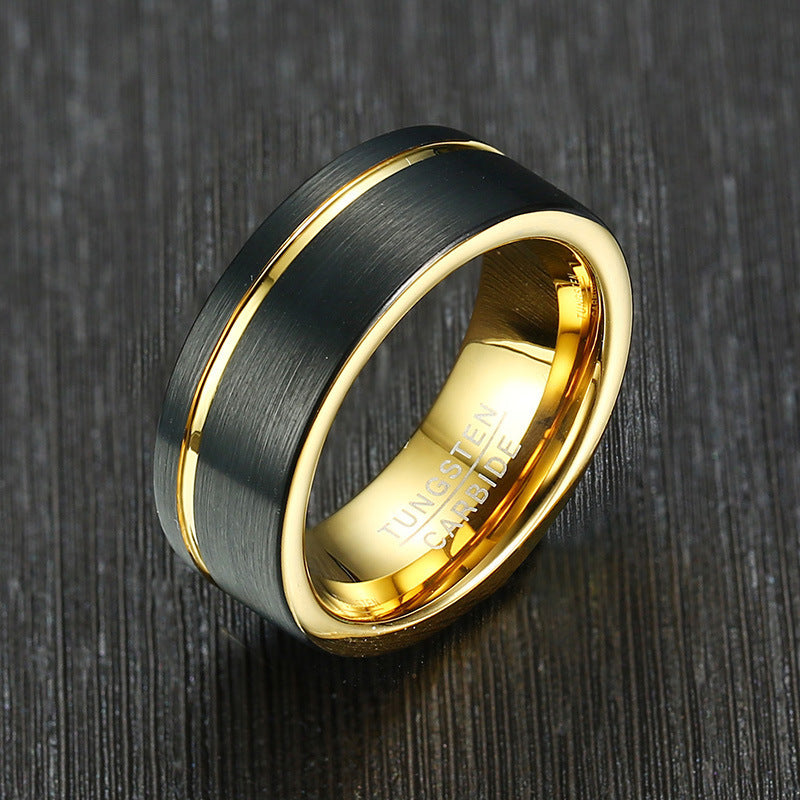 Popular Jewelry Wholesale 8MM Tungsten Steel Ring Black Gold