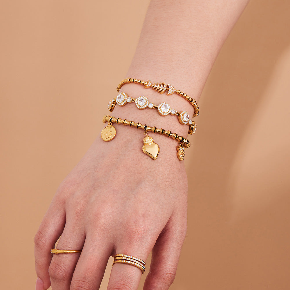 Planderful Zircon Fish Bone Bracelet 18K Gold Plated Ladies