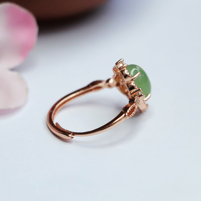 925 Sterling Silver Hetian Jade Openwork Ring