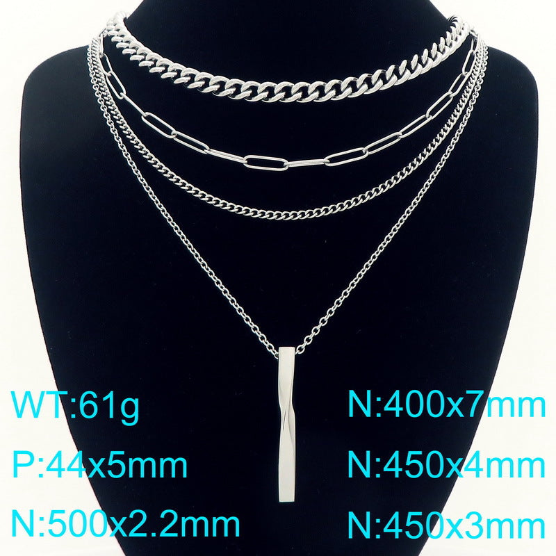 Hipsters Wear Multi-Layer Chain Necklaces, High-End Twisted Metal Rods, Small Gold Bars, Stainless