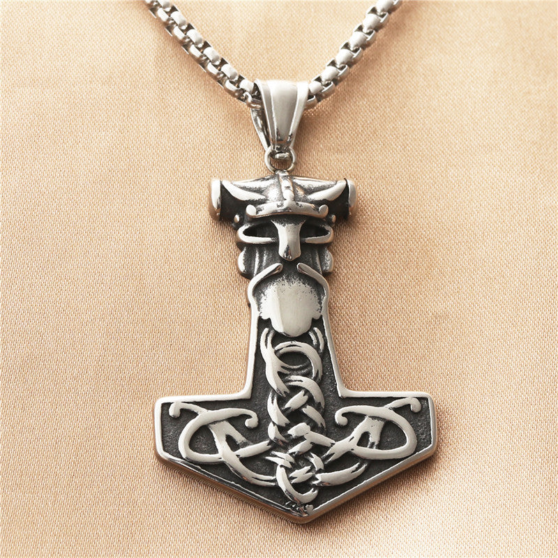 Titanium Steel Viking Raytheon Hammer Pendant Necklace - Trendy Punk Jewelry for Men