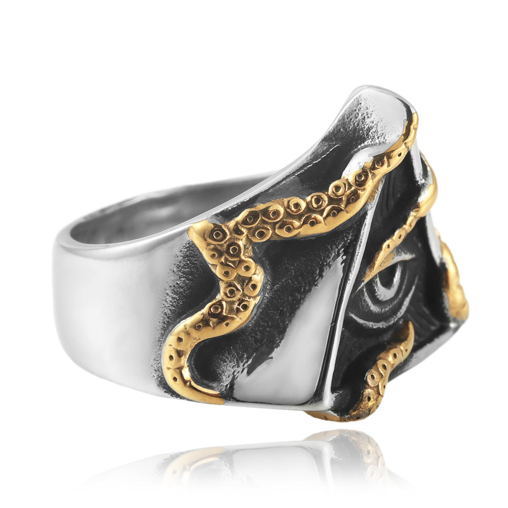 Trendy Retro Titanium Steel Freemason Eye Ring for Men - European and American Style