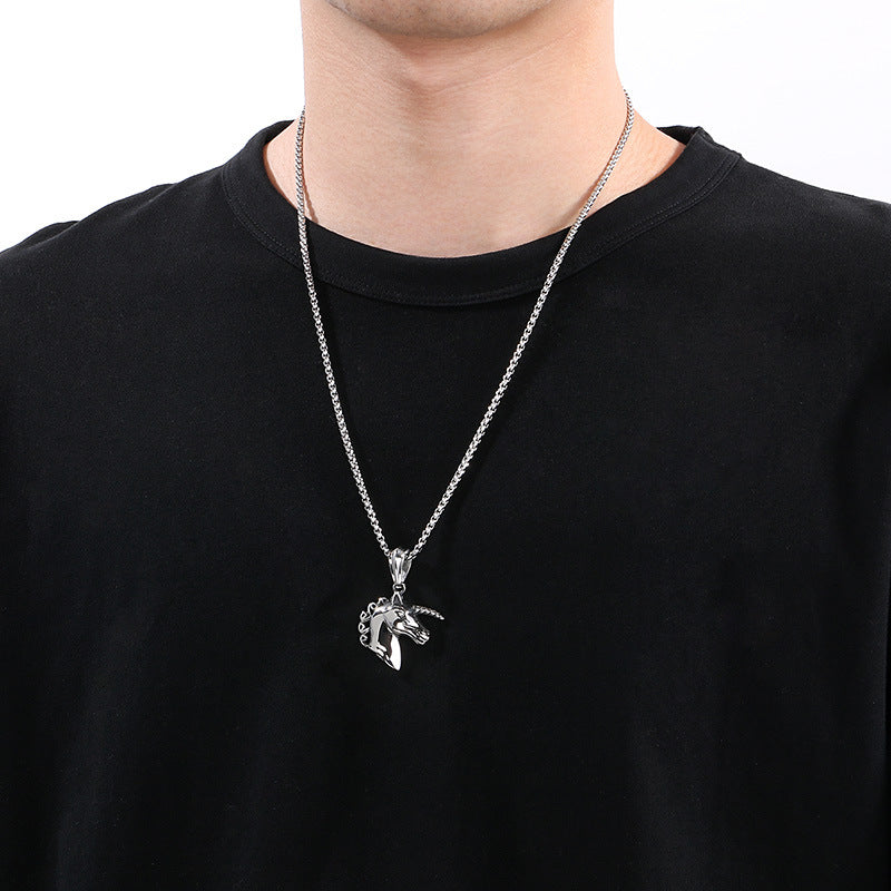 Unicorn Pendant, Retro Dream Pegasus Animal Stainless Steel Men's Pendant Necklace