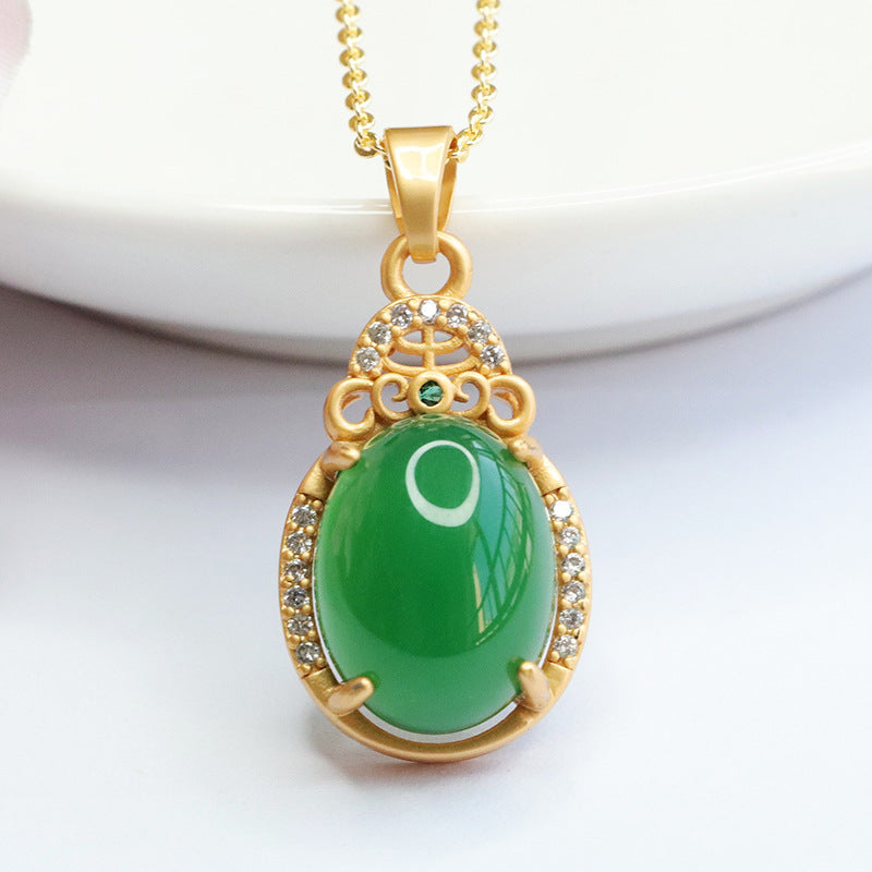 Exquisite Oval Emperor Green Chalcedony Zircon Droplet Necklace - Jewelry for Women