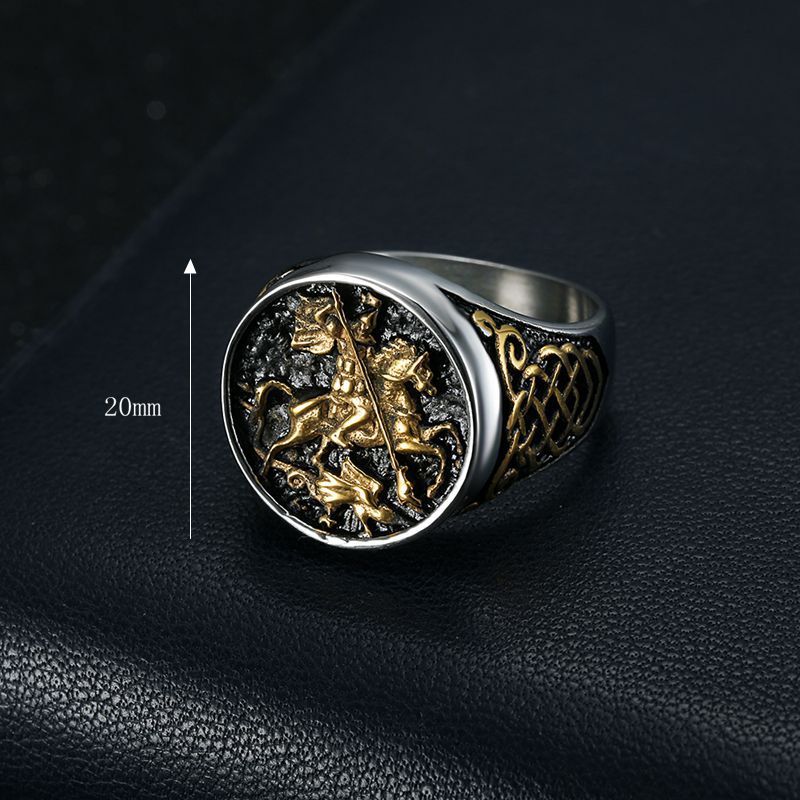 Planderful Mens St George Dragon Knight Ring Gold Plated Titanium Stainless Steel Sizes 7 13 Durable