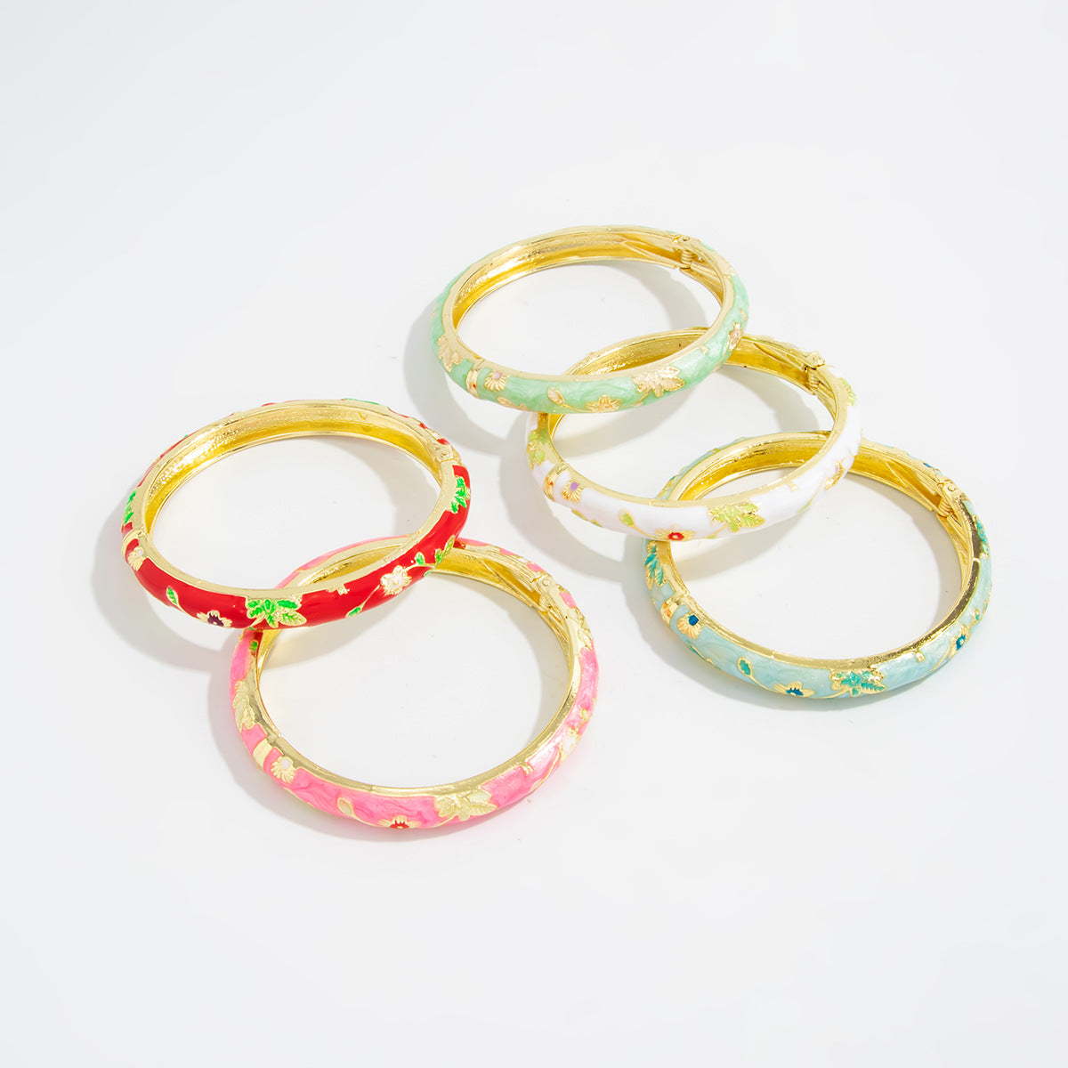 Planderful Vienna Verve Floral Opening Bracelet For Women Pastel Color Dripping Oil Style Elegant Metal Jewelry