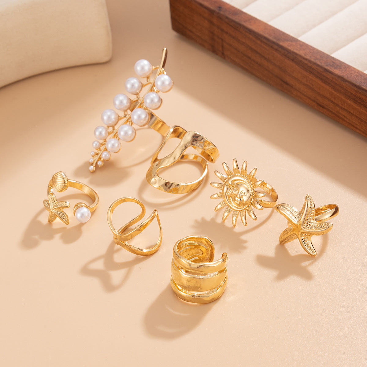 Starfish Ring Set From Planderful Vienna Verve For Women Personalized Leaf Imitation Pearl Jewelry
