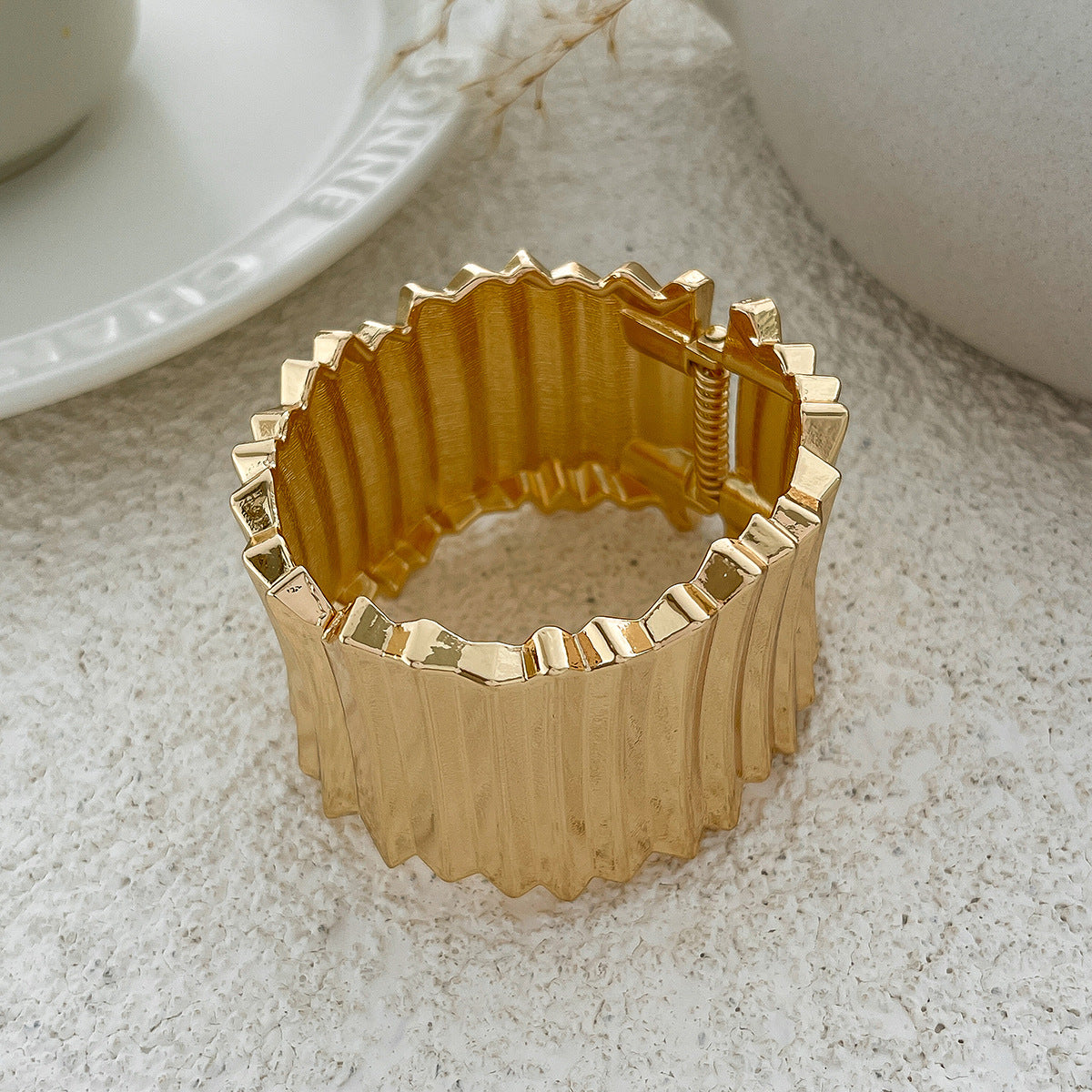 Planderful Vienna Verve Bold Statement Wide Face Bracelet For Women Exaggerated Three Dimensional Striped Design