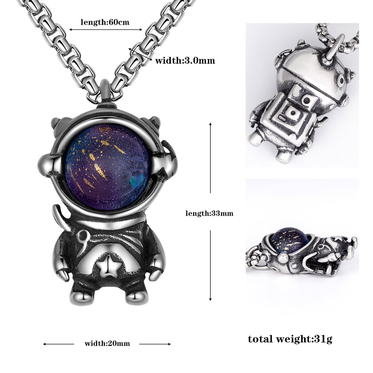 Steel Necklace - Elegant Space Astronaut Pendant