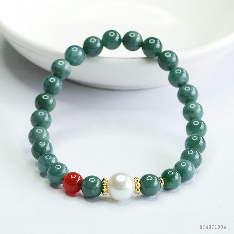 Blue Water Jadeite Round Bead & Agate Beaded Bracelet