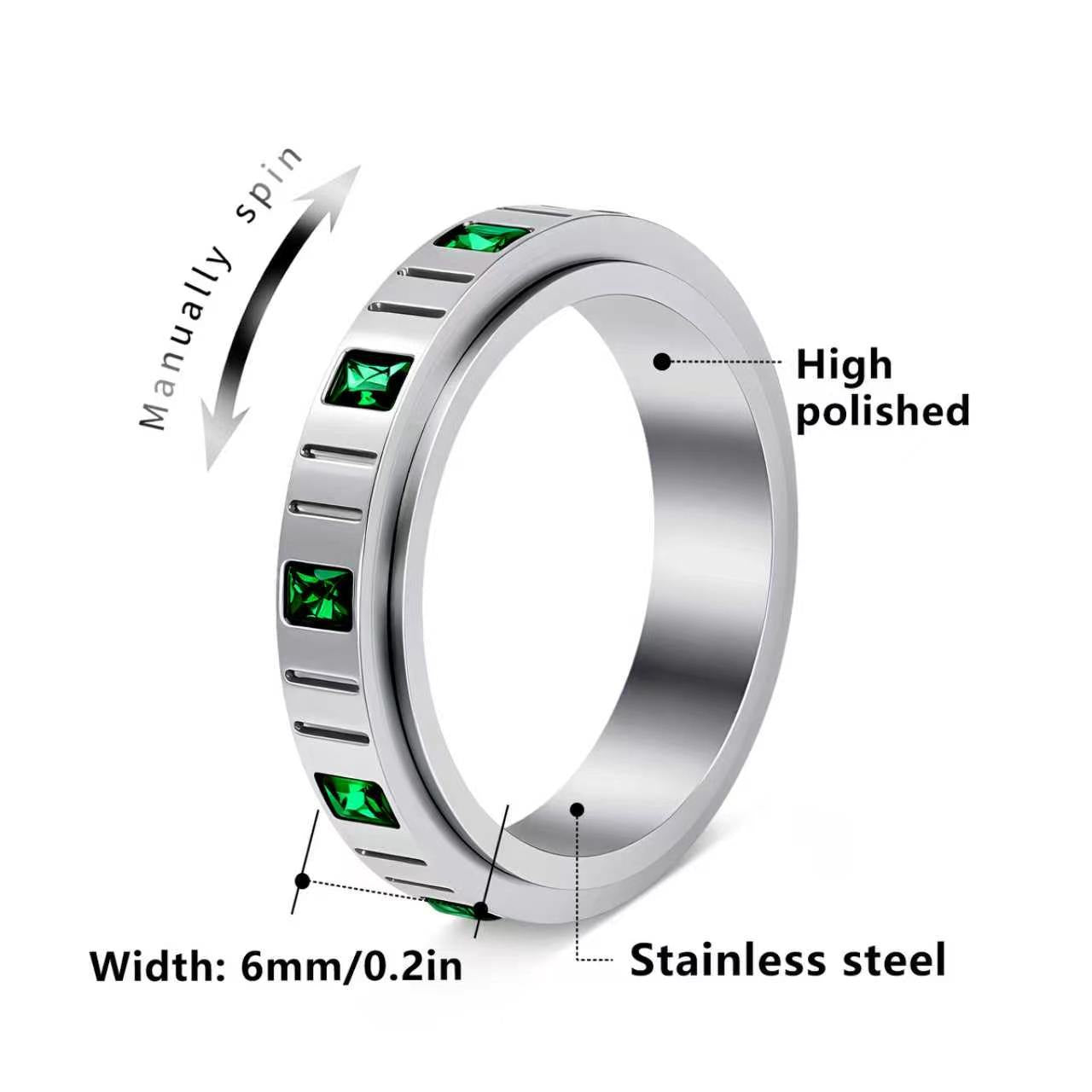 Planderful Everyday Genie Green Zircon Stainless Steel Decompression Ring For Women And Men Light Luxury