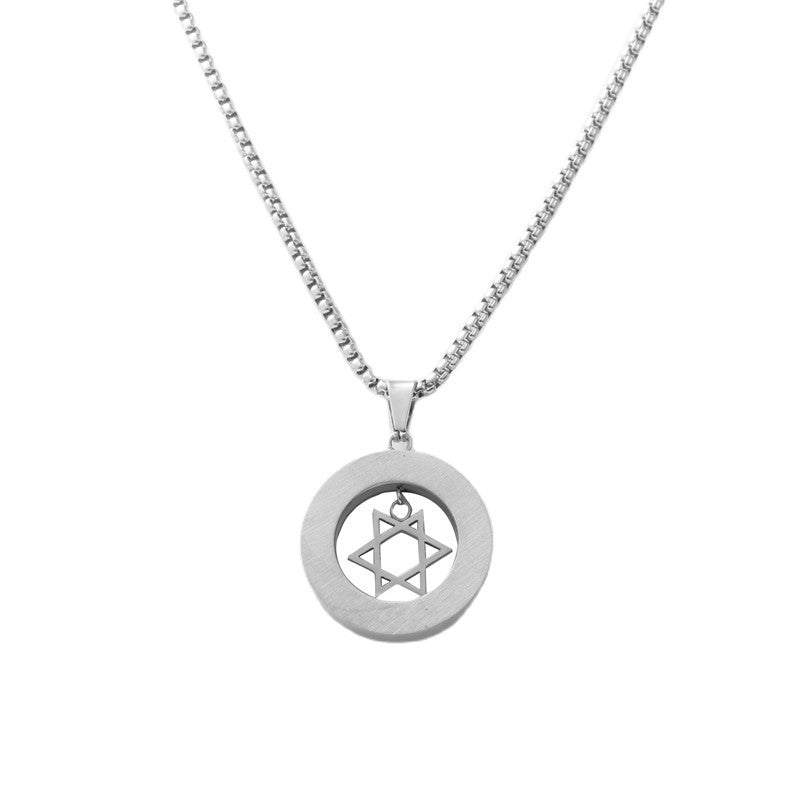 Trendy Men's Retro Titanium Steel Hexagram Pendant Necklace - Personalized Hollow Design