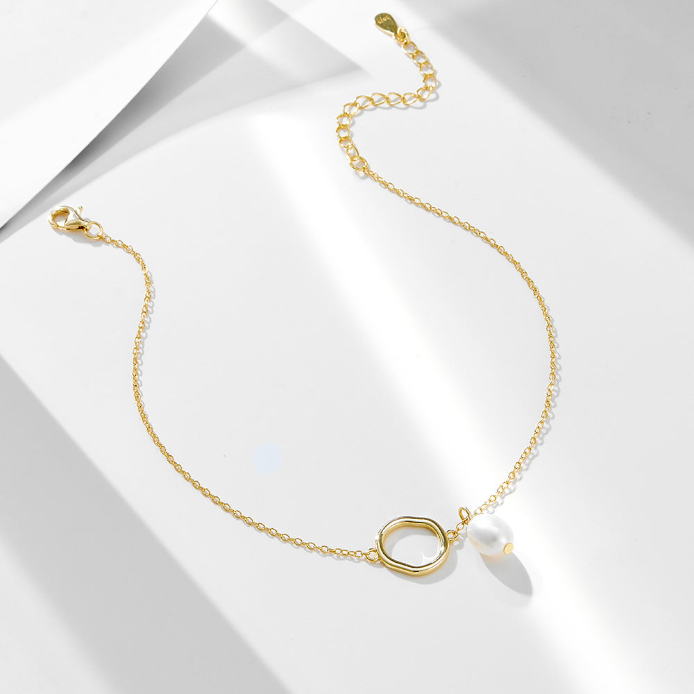 Europe And The United States 925 Sterling Silver Natural Pearl Anklet Cold Wind Bracelet