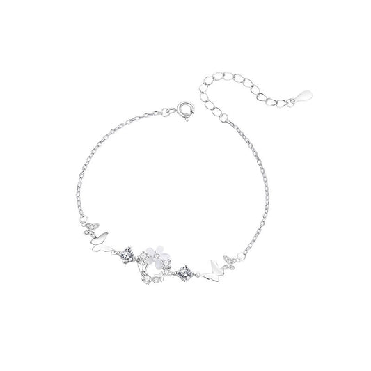 Planderful 925 Sterling Silver Flower Bracelet For Women Elegant Light Luxury Jewelry